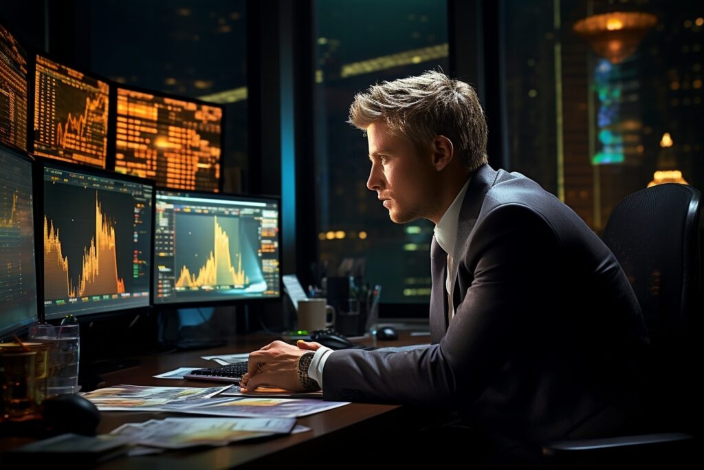 Man in suit analysing data on chart